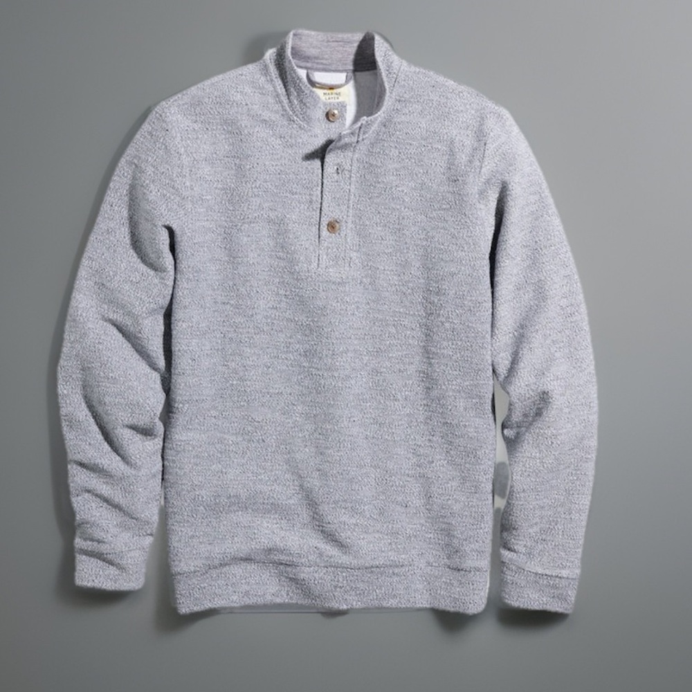 MARINE LAYER GREY CLAYTON TEXTURED 1/4 BUTTON STAND COLLAR PULLOVER SHIRT NWT